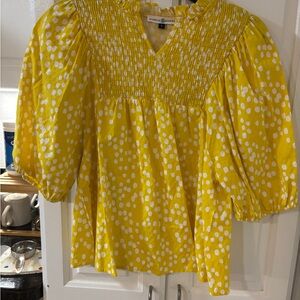 Vibrant Yellow and White Polka Dot Blouse